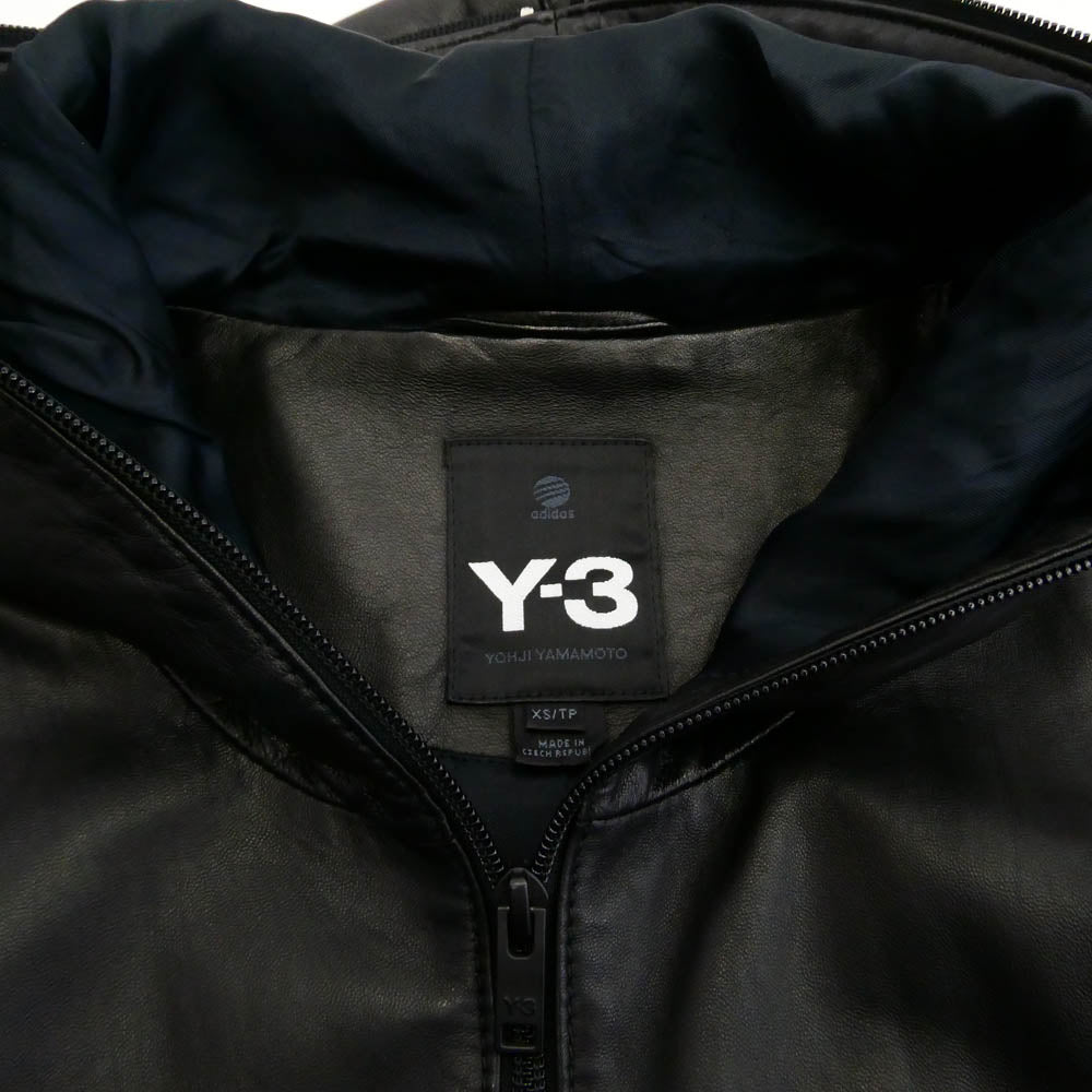Y-3 Yohji Yamamoto ワイスリー ヨウジヤマモト A2F001 ラムレザー パンチングロゴ ジップ フーディー パーカー ジャケット ブルゾン ブラック系 XS【中古】