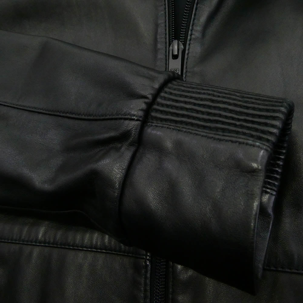 Y-3 Yohji Yamamoto ワイスリー ヨウジヤマモト A2F001 ラムレザー パンチングロゴ ジップ フーディー パーカー ジャケット ブルゾン ブラック系 XS【中古】