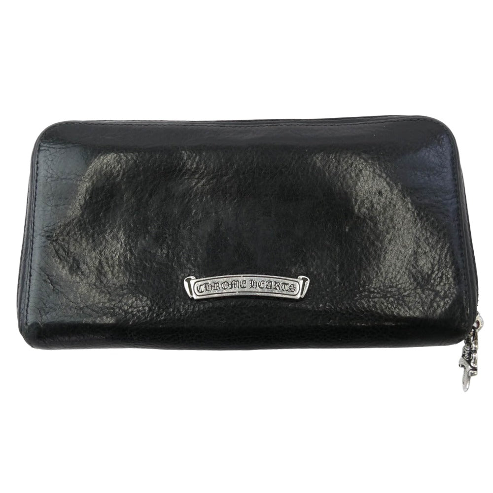CHROME HEARTS クロムハーツ（原本無） REC F ZIP ゼロピラミッドスタッズコーナー ラウンドジップ レザー ウォレット 財布 ブラック系 シルバー系【中古】