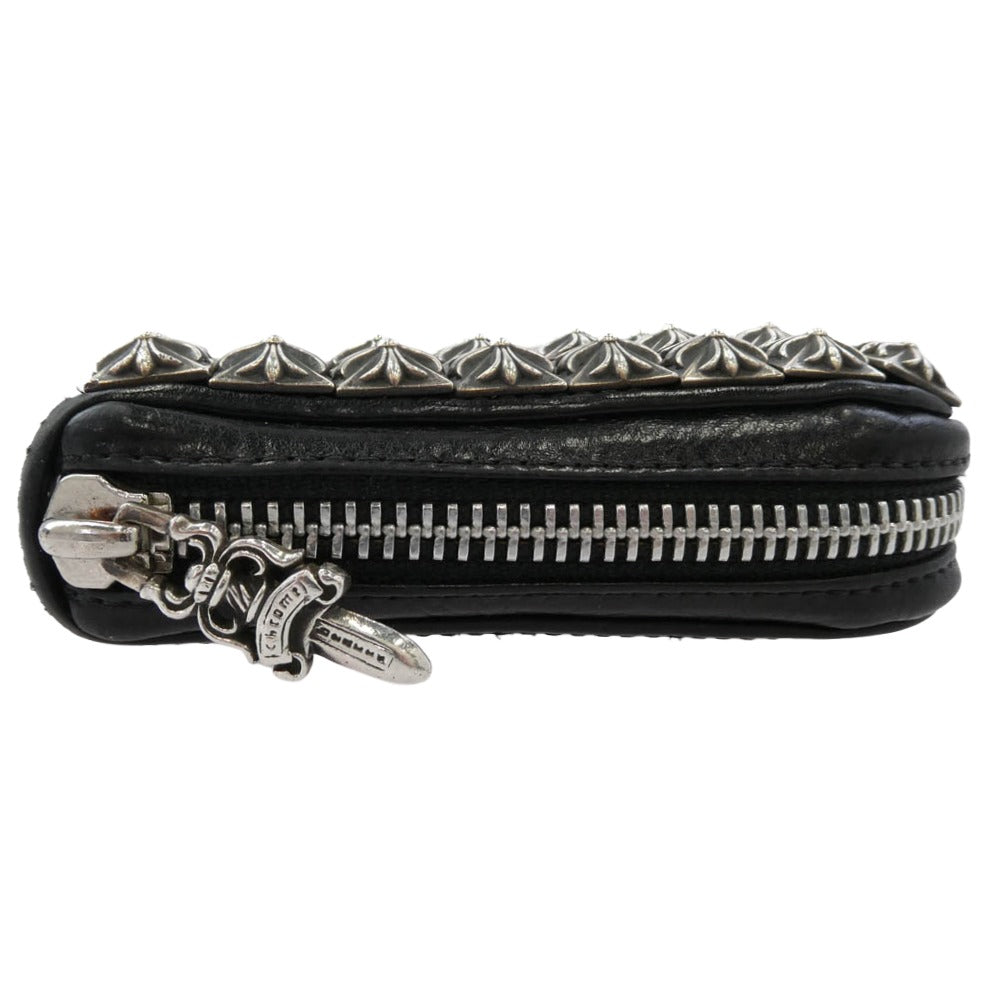 CHROME HEARTS クロムハーツ（原本無） REC F ZIP ゼロピラミッドスタッズコーナー ラウンドジップ レザー ウォレット 財布 ブラック系 シルバー系【中古】