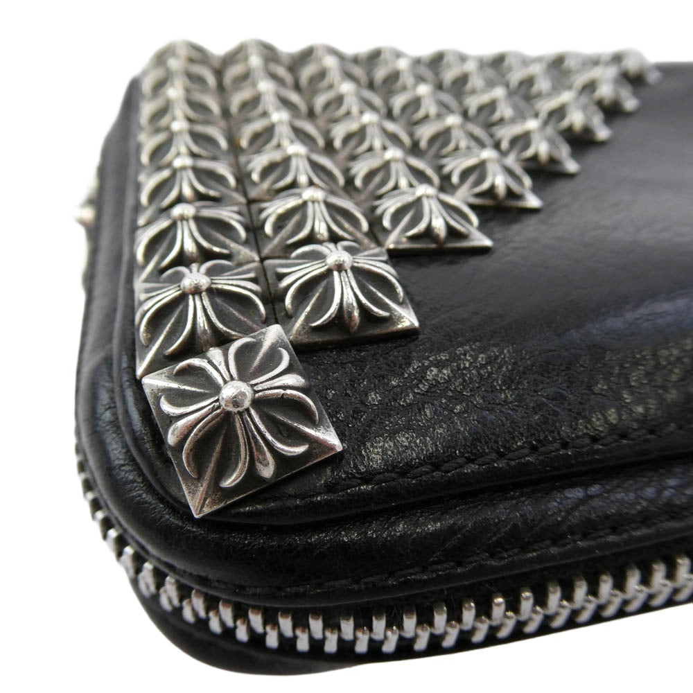 CHROME HEARTS クロムハーツ（原本無） REC F ZIP ゼロピラミッドスタッズコーナー ラウンドジップ レザー ウォレット 財布 ブラック系 シルバー系【中古】