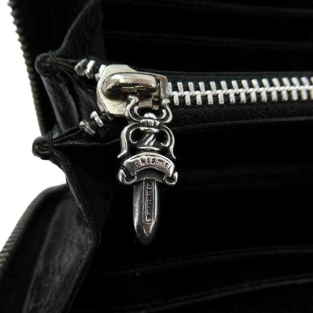 CHROME HEARTS クロムハーツ（原本無） REC F ZIP ゼロピラミッドスタッズコーナー ラウンドジップ レザー ウォレット 財布 ブラック系 シルバー系【中古】
