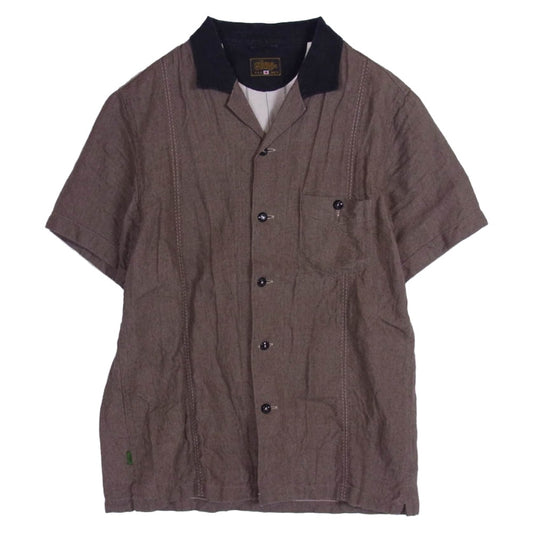 GERUGA ゲルガ GR-S-41 LINEN COTTON リネン コットン オープンカラー 半袖 シャツ ブラウン系 3【中古】