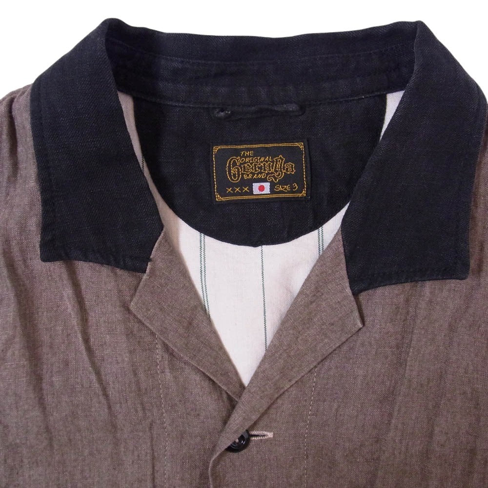 GERUGA ゲルガ GR-S-41 LINEN COTTON リネン コットン オープンカラー 半袖 シャツ ブラウン系 3【中古】