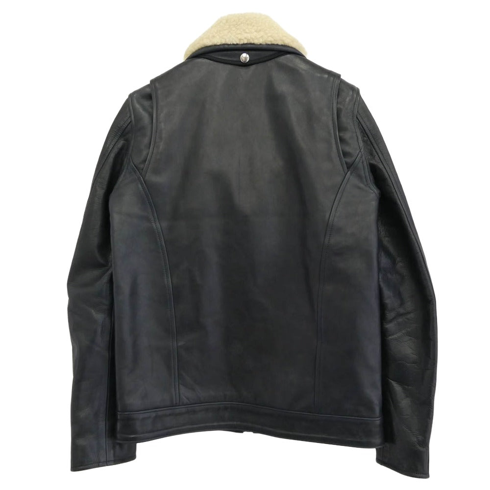 ローデッド ボア襟 ジップアップ レザー ジャケット ダークネイビー系 38【中古】