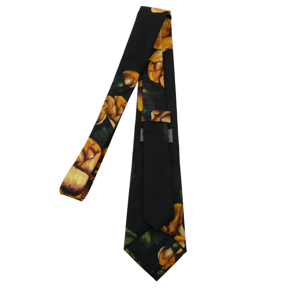 Yohji Yamamoto POUR HOMME ヨウジヤマモトプールオム シルク100％ フラワー総柄 ネクタイ ブラック系 オレンジ系【中古】