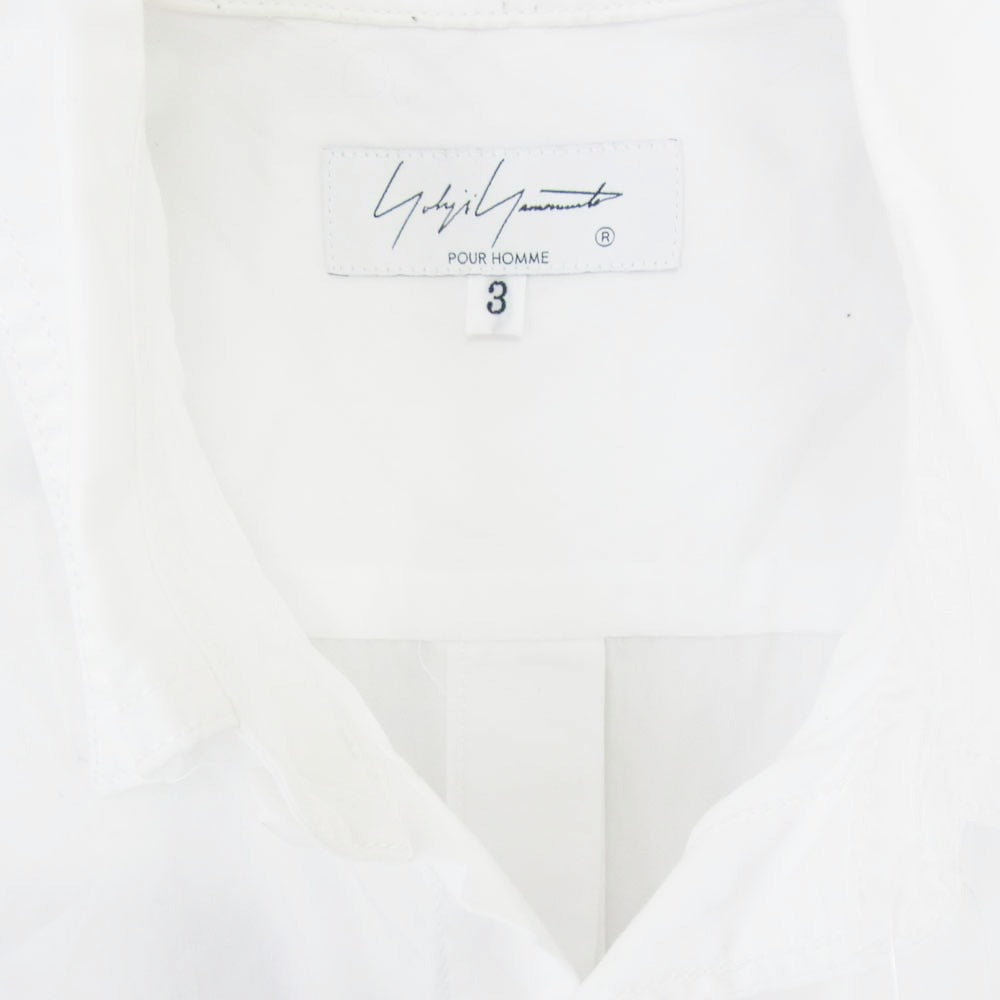 Yohji Yamamoto POUR HOMME ヨウジヤマモトプールオム 24SS HS-B59-057 BACK BUTTONS BLOUSE バックボタン 半袖 シャツ ブラウス ホワイト系 3【中古】