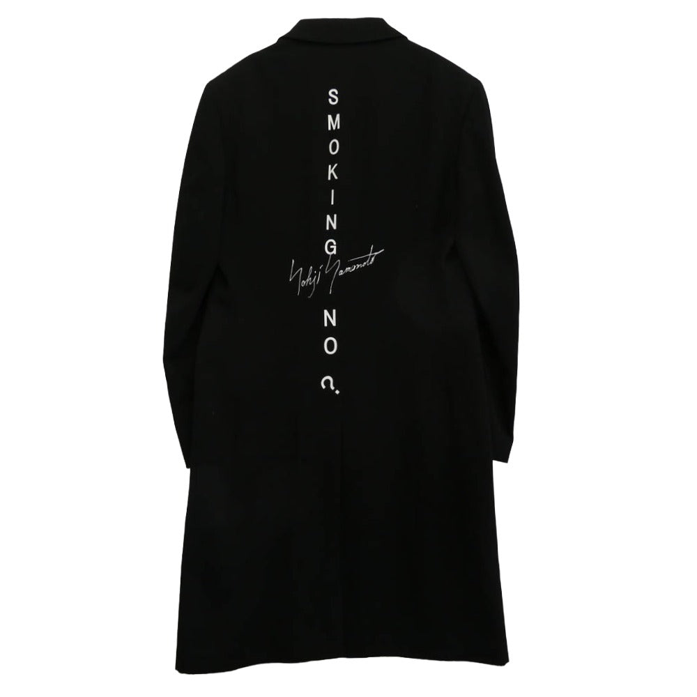 Yohji Yamamoto POUR HOMME ヨウジヤマモト プールオム 20AW SMOKING NO スモーキングノープリントウールタキシードロングジャケット コート HR-J55-119 ブラック Yohji Yamamoto POUR HOMME ヨウジヤマモトプールオム 20AW HR-J55-119