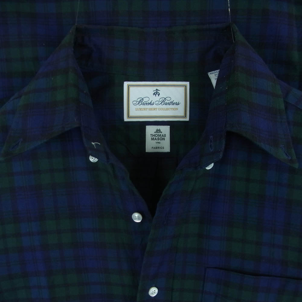 Brooks Brothers ブルックスブラザーズ THOMAS MASON トーマス メイソン コットン チェック ドレスシャツ Regular Fit レギュラー フィット ブラックウォッチ ブルー系 グリーン系 32 15【中古】