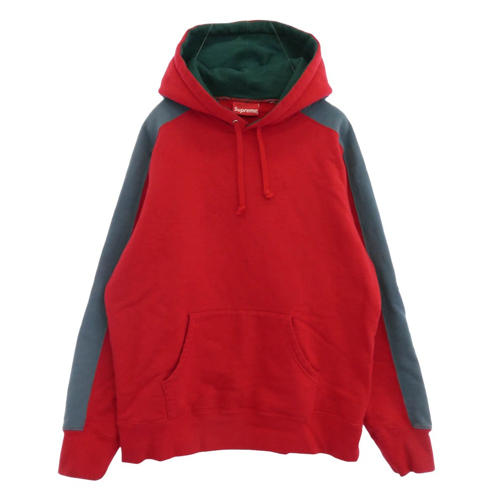 Supreme シュプリーム 18AW Paneled Hooded Sweatshirt パネルド フーデッド スウェットシャツ フーディー パーカー グレー系 レッド系 M【中古】