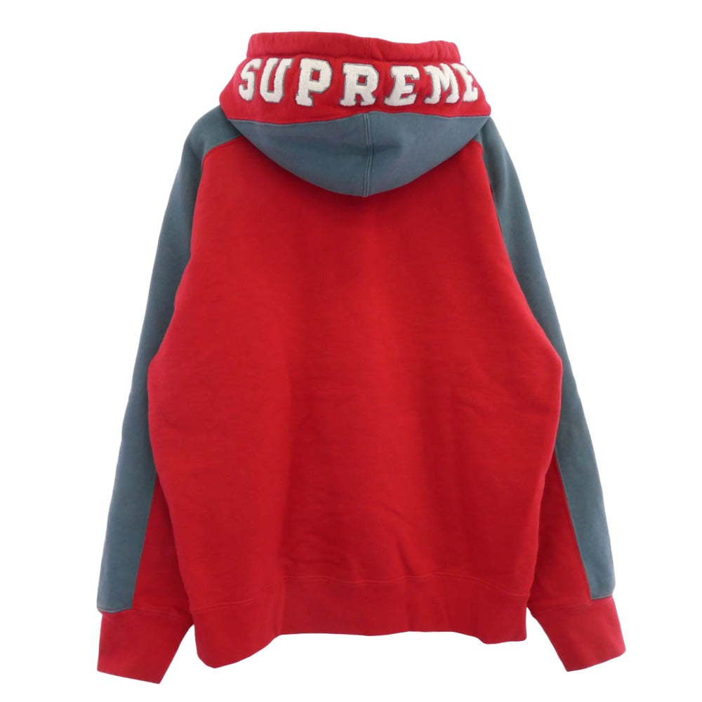 Supreme シュプリーム 18AW Paneled Hooded Sweatshirt パネルド フーデッド スウェットシャツ フーディー パーカー グレー系 レッド系 M【中古】