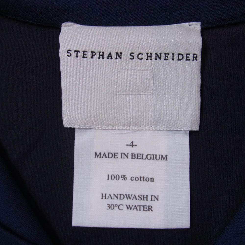 STEPHAN SCHNEIDER ステファンシュナイダー 前後切替 コットン バンドカラー 半袖 シャツ ネイビー系 4【中古】