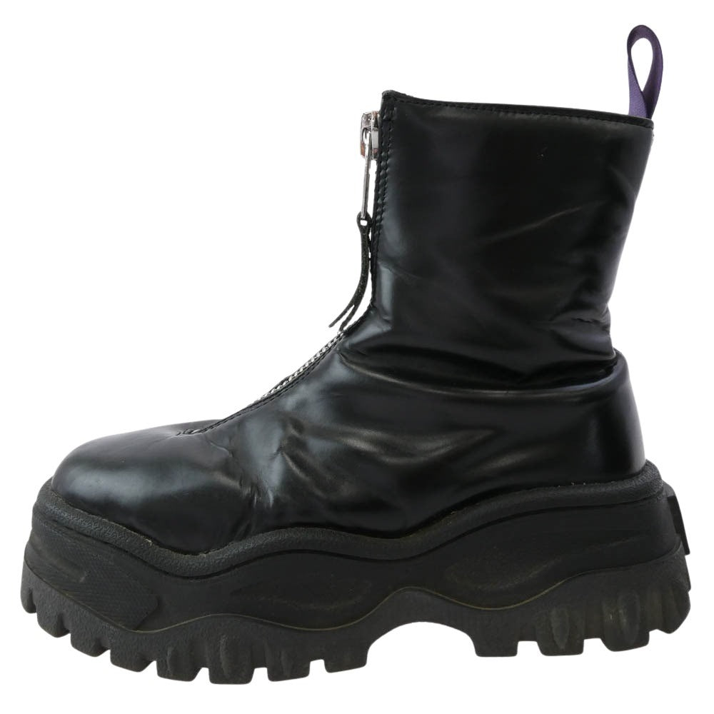 【稀少】eytys エイティーズ フロントジップ 厚底レザーブーツ ブラック EYTYS エイティーズ フロントジップ レザー ブーツ ブラック系 23.4cm