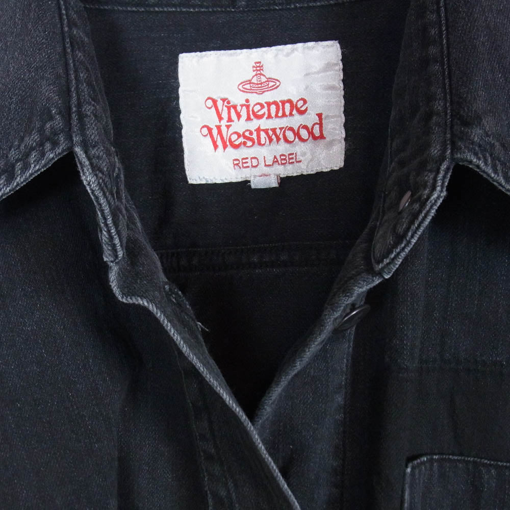 ヴィヴィアンウエストウッドレッドレーベル オーブ刺繍 オーバーサイズ デニム 長袖 シャツ ブラック系 M【中古】