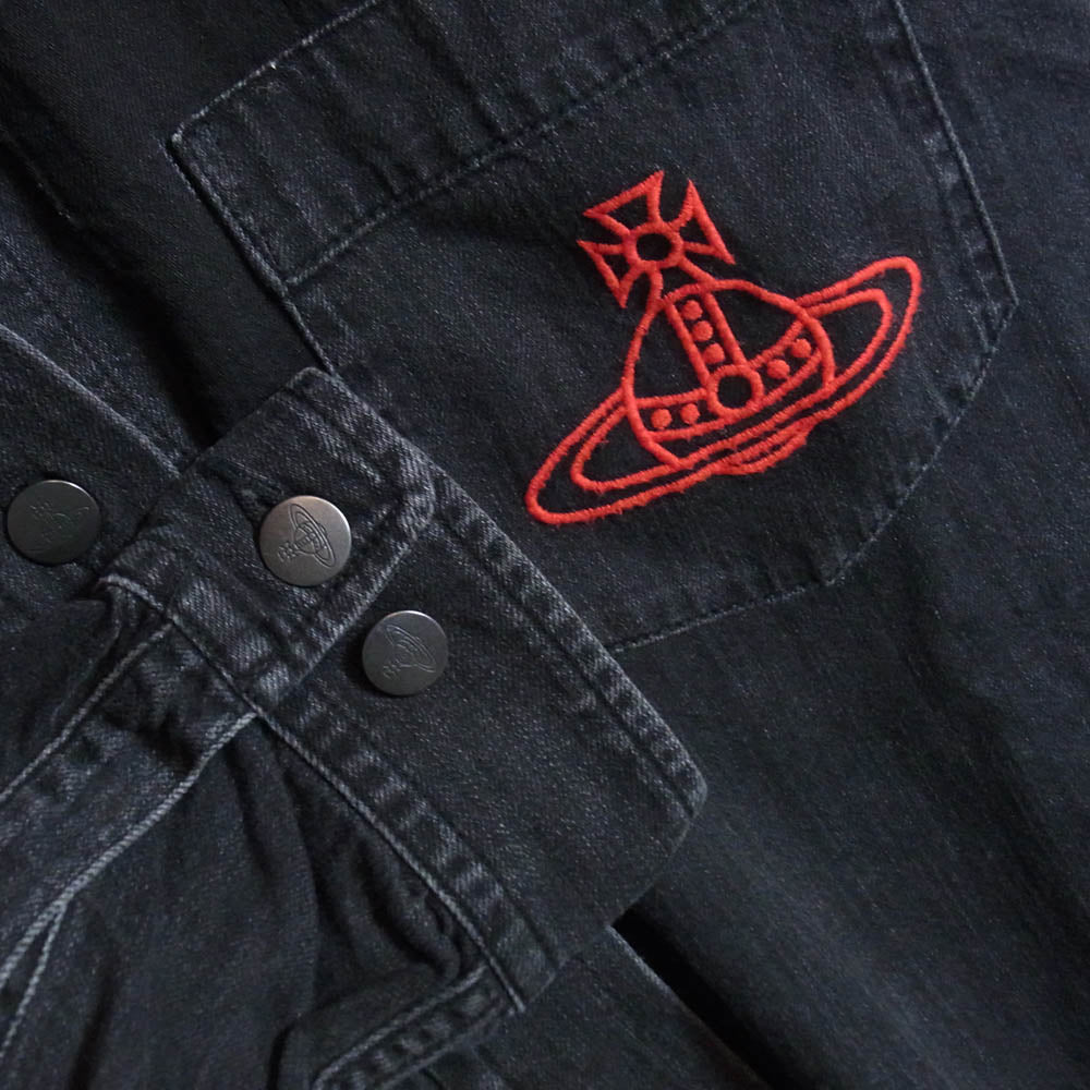 ヴィヴィアンウエストウッドレッドレーベル オーブ刺繍 オーバーサイズ デニム 長袖 シャツ ブラック系 M【中古】