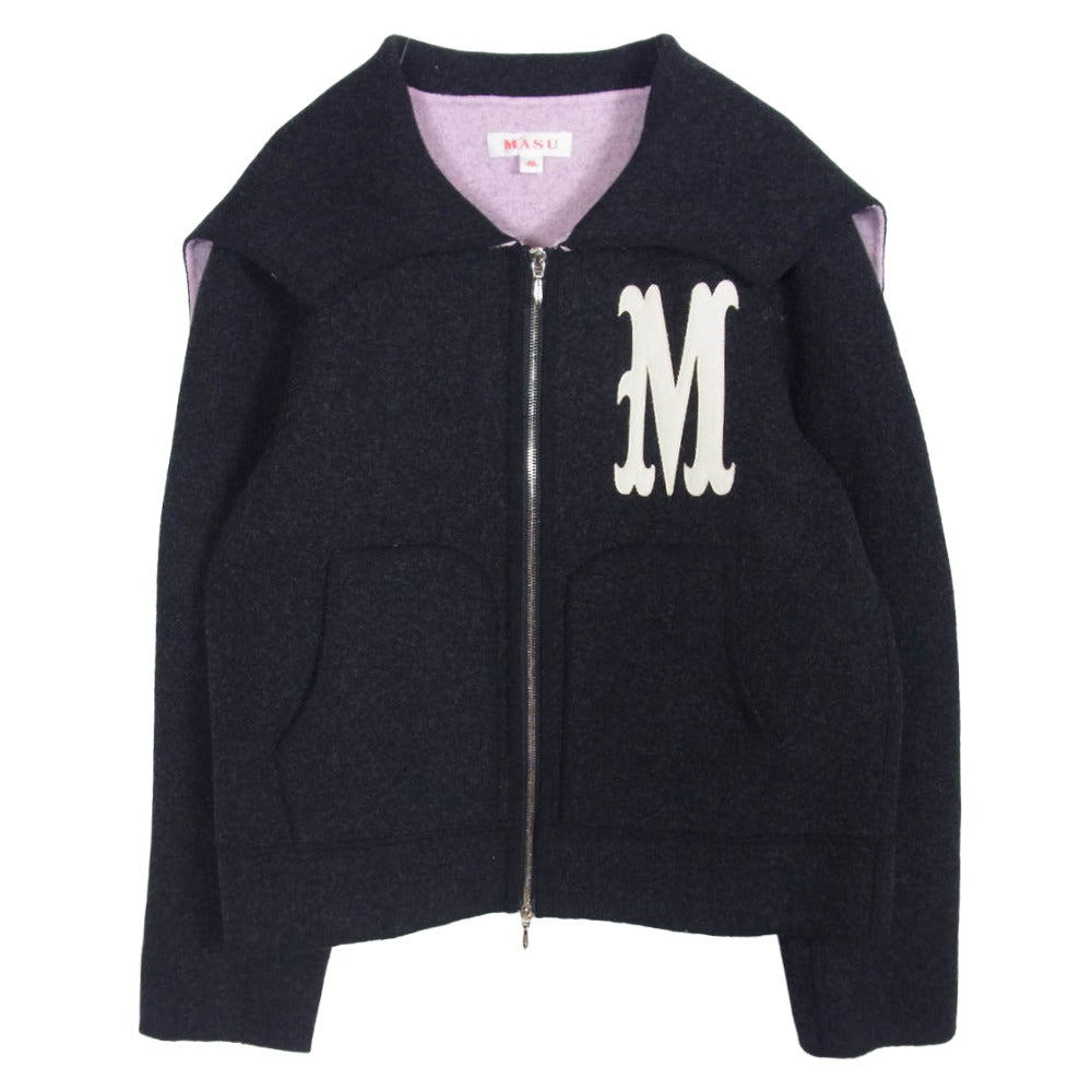 エムエーエスユー 24AW MPFW-BL0124 BAT COLLAR ZIP UP JACKET ロゴデザイン バットカラー ウール ジップアップ ジャケット ブラック系 46【中古】