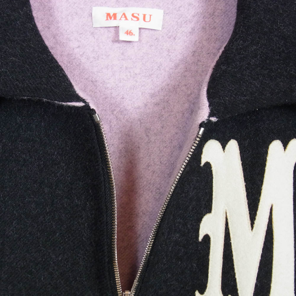 エムエーエスユー 24AW MPFW-BL0124 BAT COLLAR ZIP UP JACKET ロゴデザイン バットカラー ウール ジップアップ ジャケット ブラック系 46【中古】