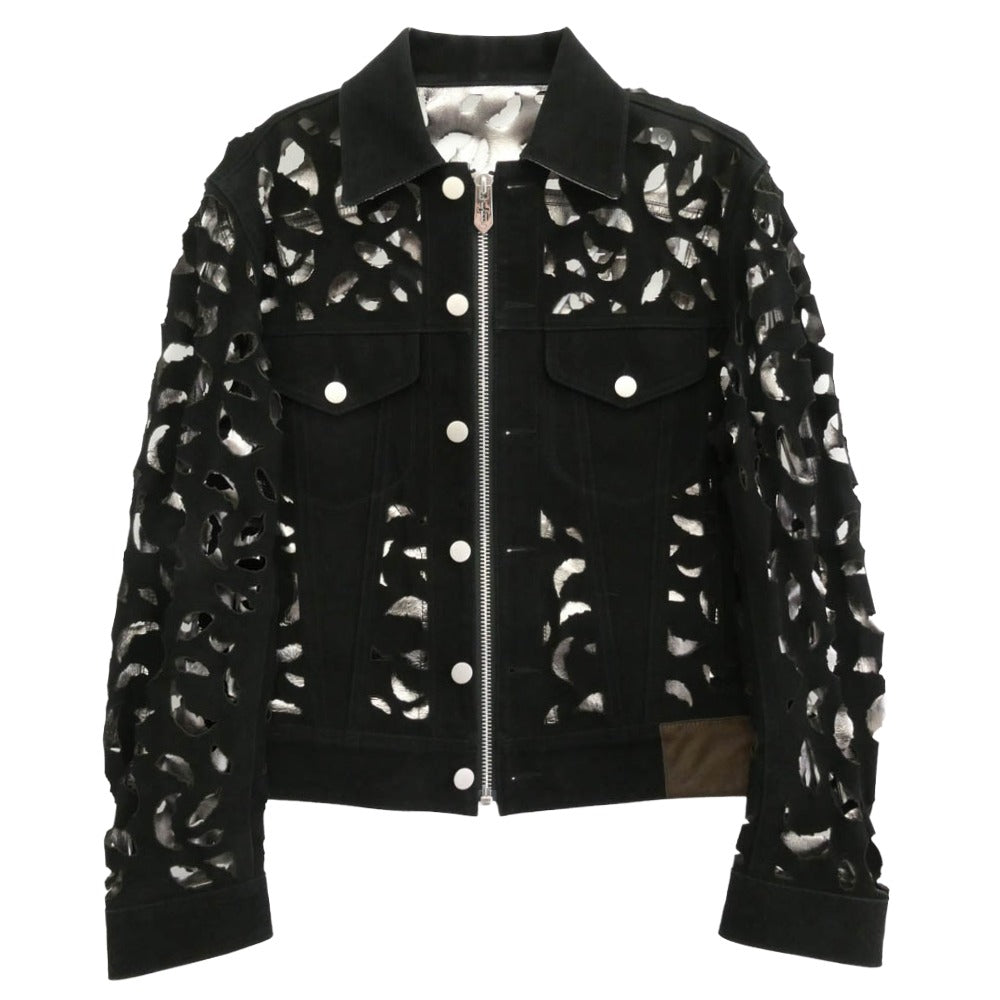 エムエーエスユー 24SS MASS-BL0924 WING-CUT LEATHER TRUCKER JACKET ウィングカット レザー トラッカージャケット ブラック系 46【中古】
