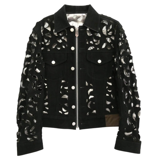 エムエーエスユー 24SS MASS-BL0924 WING-CUT LEATHER TRUCKER JACKET ウィングカット レザー トラッカージャケット ブラック系 46【中古】