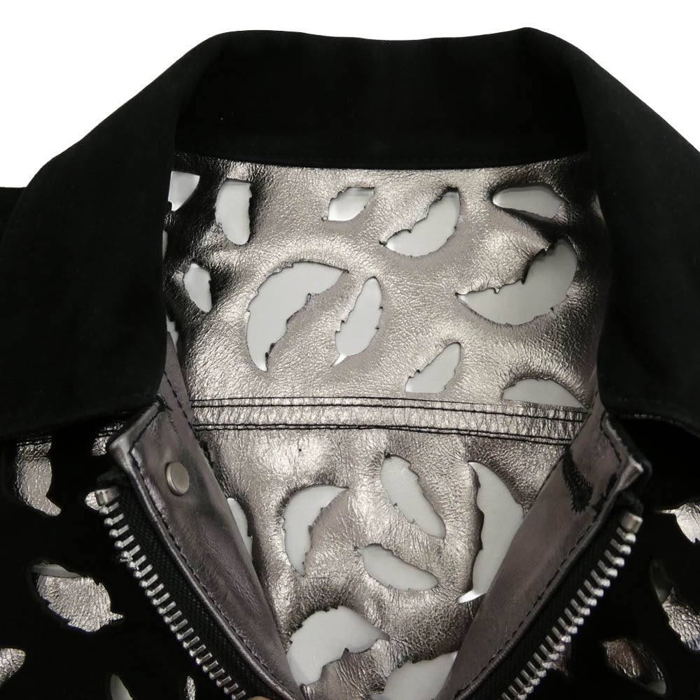 エムエーエスユー 24SS MASS-BL0924 WING-CUT LEATHER TRUCKER JACKET ウィングカット レザー トラッカージャケット ブラック系 46【中古】