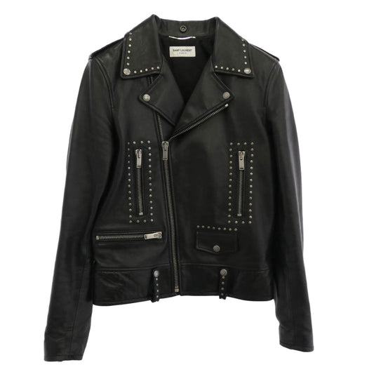 SAINT LAURENT サンローラン 533659 YC2QO STUDDED LEATHER MOTORCYCLE JACKET スタッズ モーターサイクル レザー ライダースジャケット ブラック系 44【中古】