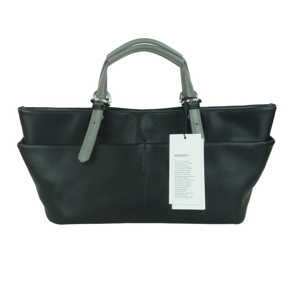 aniary アニアリ 37-02001 Artisan Leather アルティザン レザー 舟形 トート バッグ ブラック系 グレー系 Black Gray【新古品】【未使用】【中古】