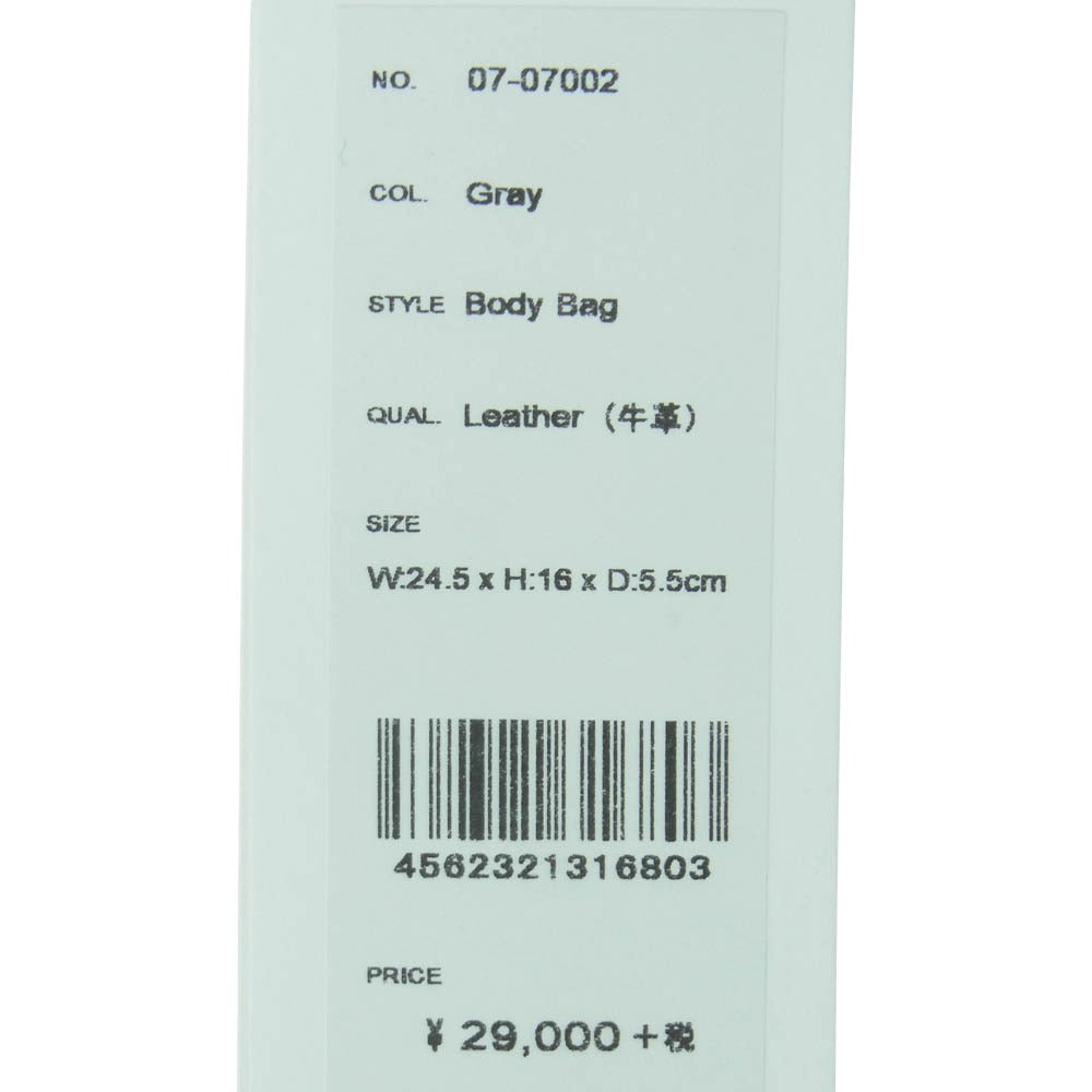 aniary アニアリ 07-07002 Shrink Leather シュリンク レザー ボディ バッグ グレー グレー系 Gray【新古品】【未使用】【中古】
