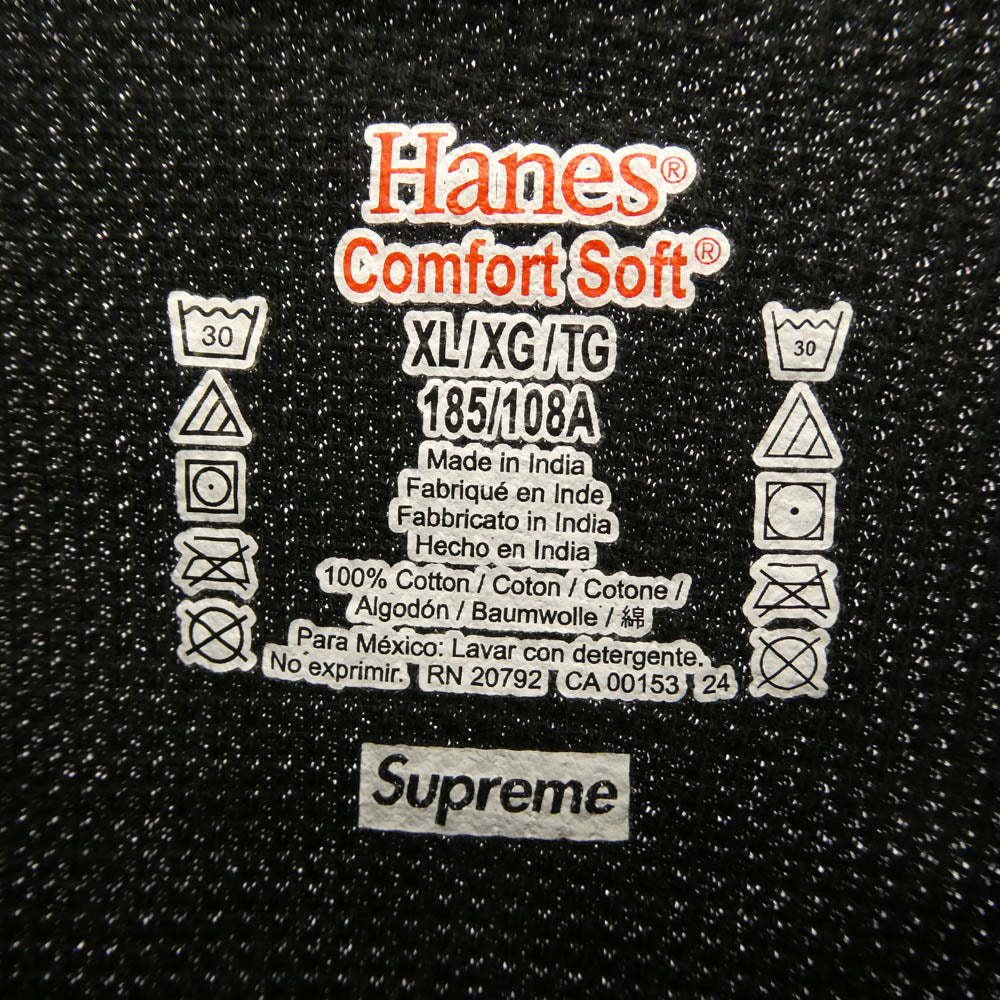 Supreme シュプリーム 24AW Hanes Bones Thermal Crew ヘインズ サーマル クルーネック 長袖 Tシャツ ブラック系 XL【中古】