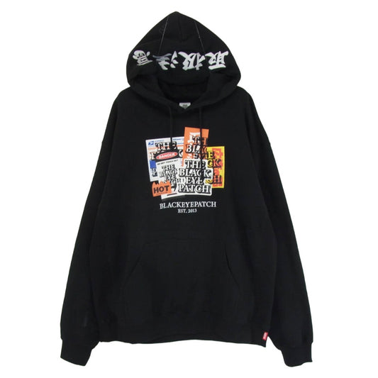 BlackEyePatch ブラックアイパッチ Label Pack HWC HOODIE ラベルデザイン ロゴ刺繍 取扱注意 プルオーバーパーカー ブラック系 XL【中古】