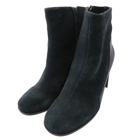 チエミハラ スエード切替 サイドジップ レザー ショートブーツ チャコール系 35【中古】