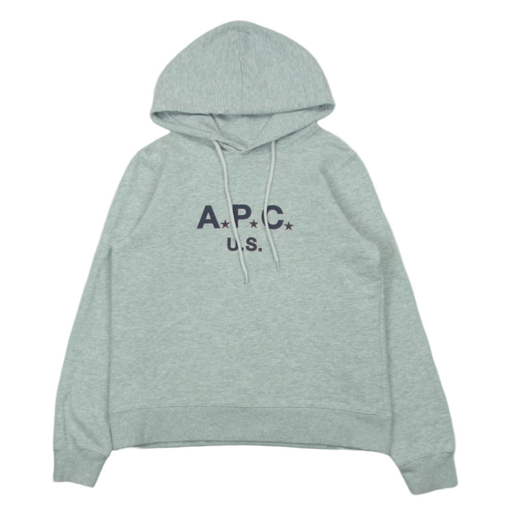 A.P.C. アーペーセー ロゴプリント プルオーバー パーカー フーディー ライトグレー系 XS【中古】