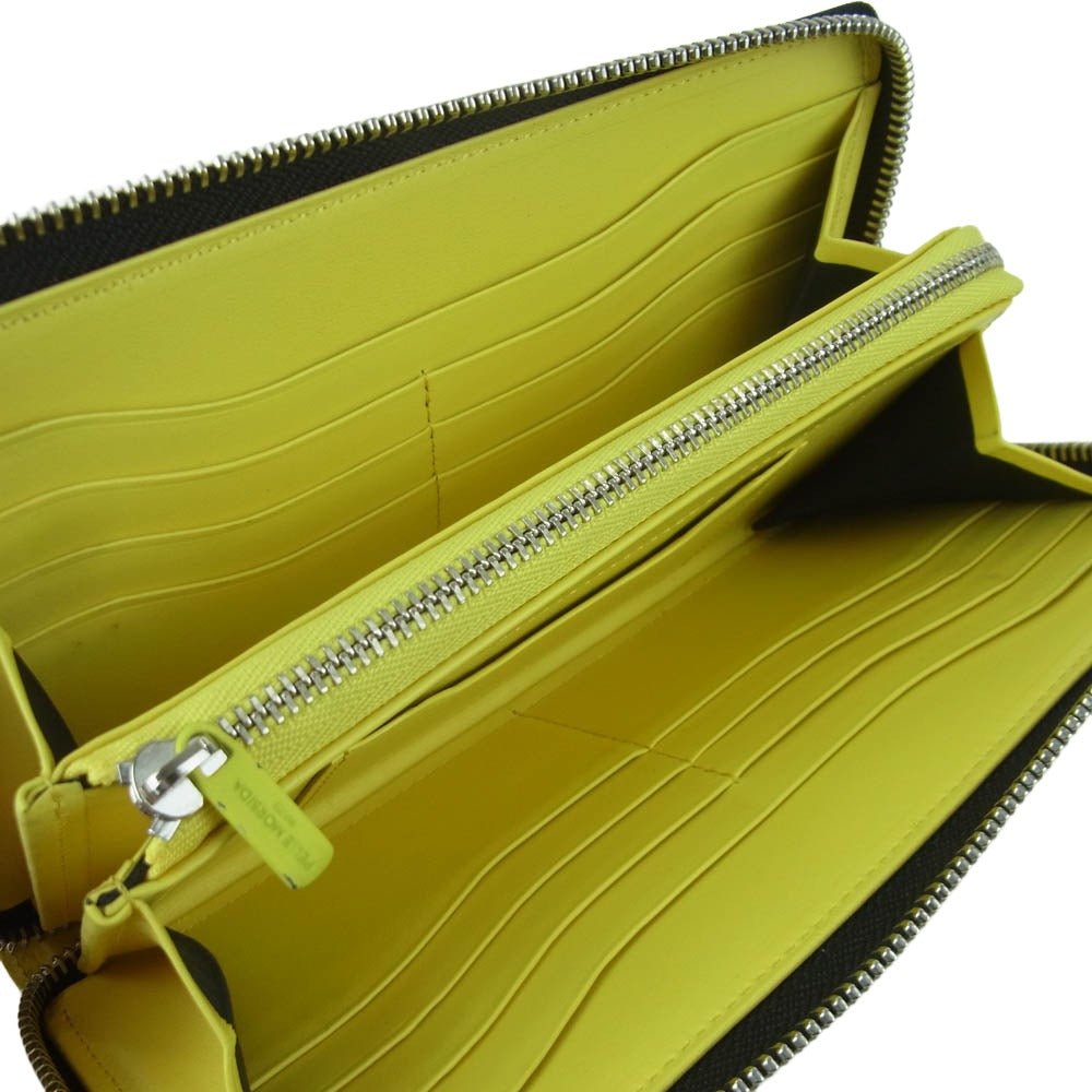 PELLE MORBIDA ペッレモルビダ PMO-BA311BI ラウンドジップ レザー ウォレット 長財布 ブラック系 イエロー系 BLACK × YELLO【中古】