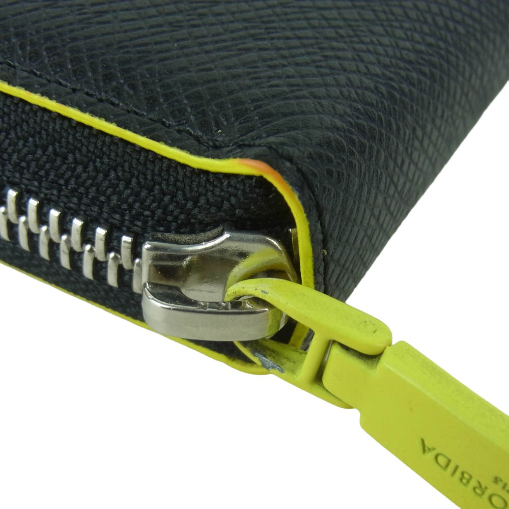 PELLE MORBIDA ペッレモルビダ PMO-BA311BI ラウンドジップ レザー ウォレット 長財布 ブラック系 イエロー系 BLACK × YELLO【中古】