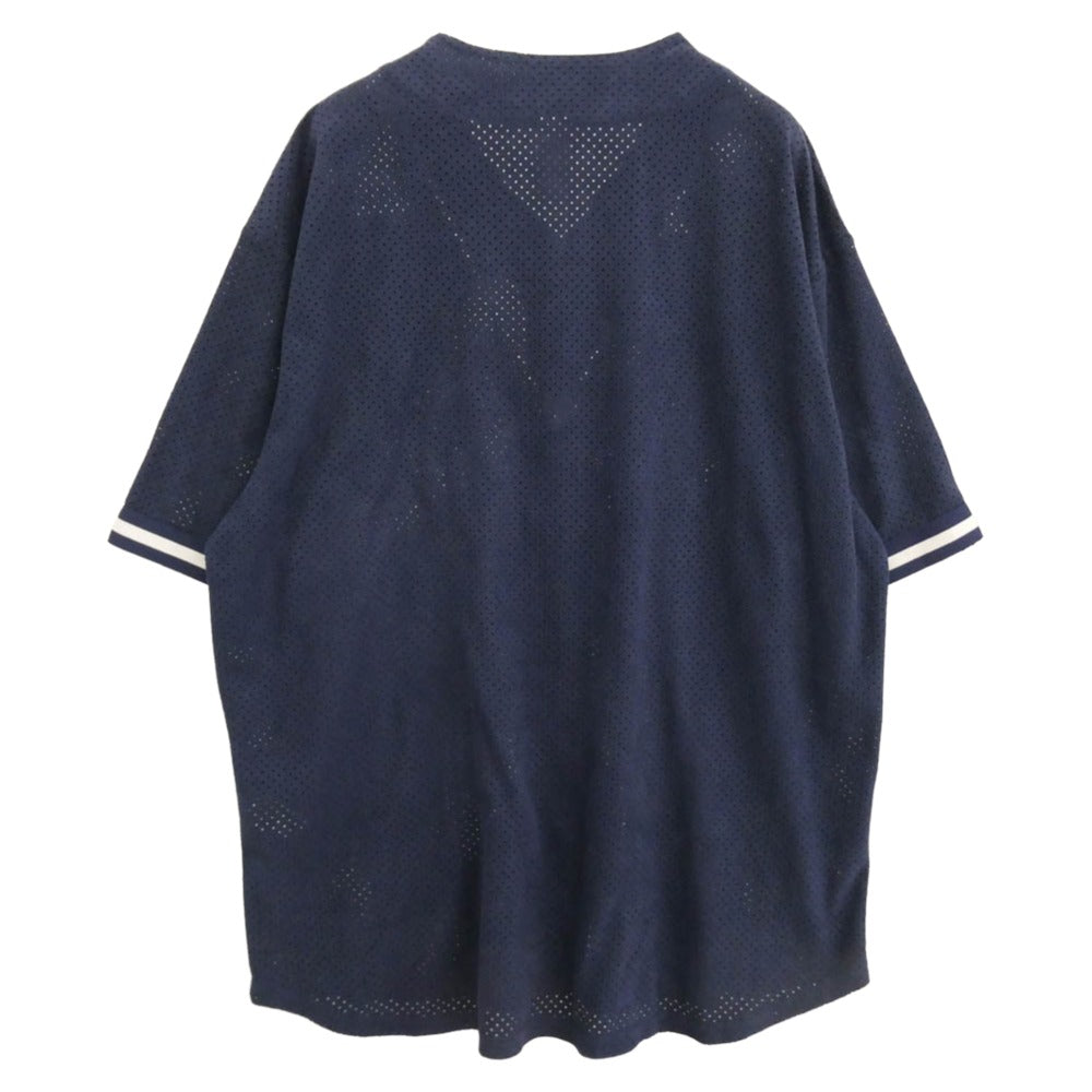 Supreme シュプリーム 24SS Ultrasuede Mesh Baseball Jersey ウルトラ スエード フロントロゴ メッシュ ベースボールシャツ 半袖 ネイビー系 M【中古】