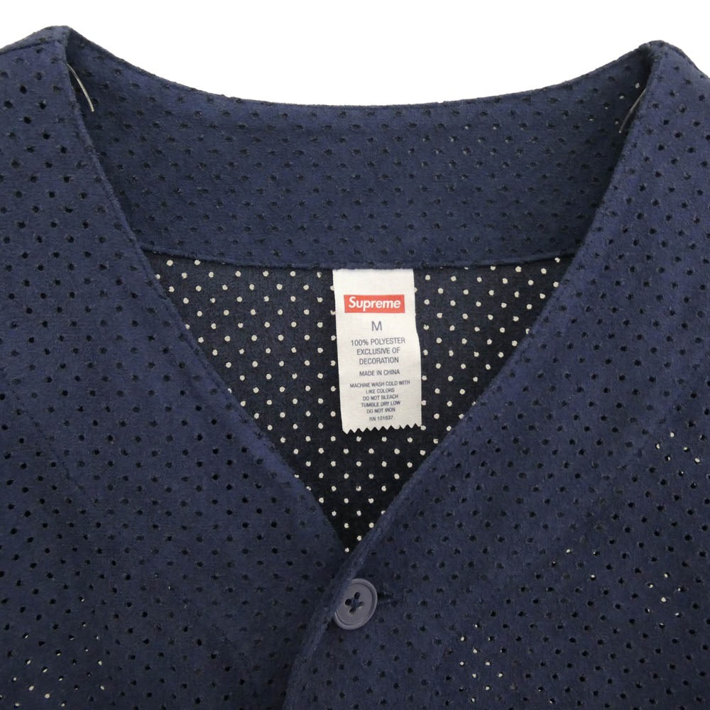 Supreme シュプリーム 24SS Ultrasuede Mesh Baseball Jersey ウルトラ スエード フロントロゴ メッシュ ベースボールシャツ 半袖 ネイビー系 M【中古】