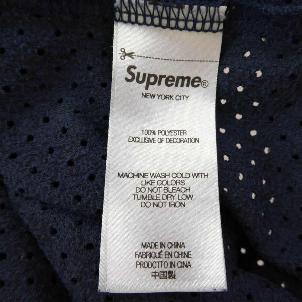 Supreme シュプリーム 24SS Ultrasuede Mesh Baseball Jersey ウルトラ スエード フロントロゴ メッシュ ベースボールシャツ 半袖 ネイビー系 M【中古】