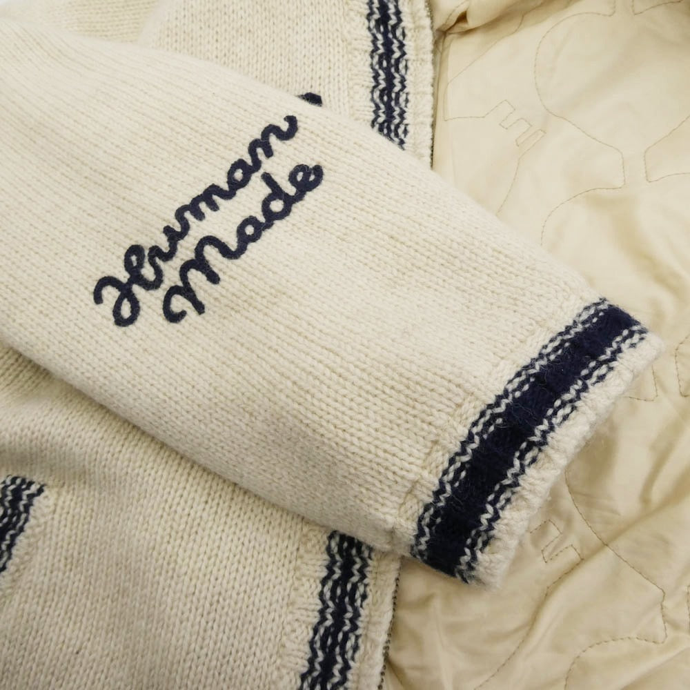 HUMAN MADE ヒューマンメイド 25AW HM30CS020 ZIP-UP KNIT JACKET ロゴハート刺繍 ジップアップ ニット ジャケット 裏地キルティング オフホワイト系 L【中古】