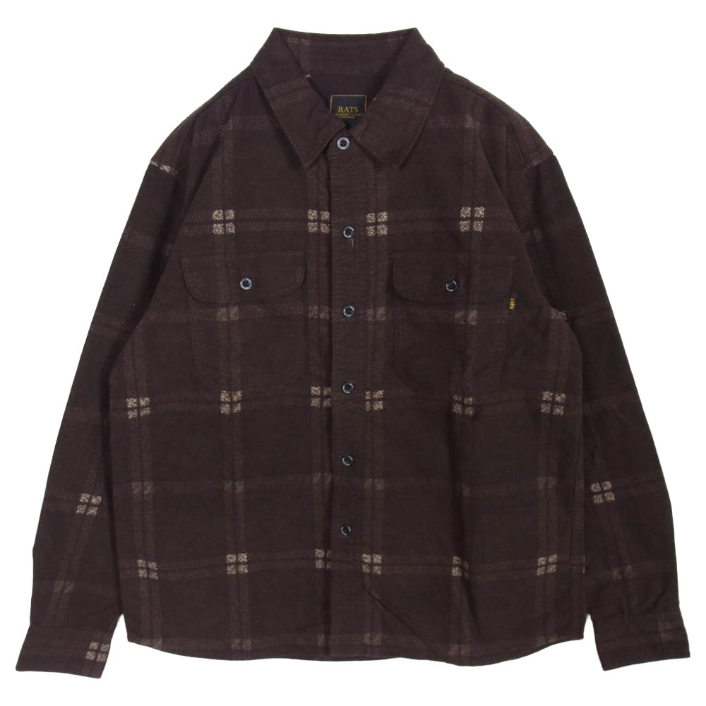 RATS ラッツ 18AW 18’RS-1002 COTTON CHECK PRINT FLANNEL SHIRT チェック柄 コットン フランネル 長袖シャツ ブラウン系 S【中古】