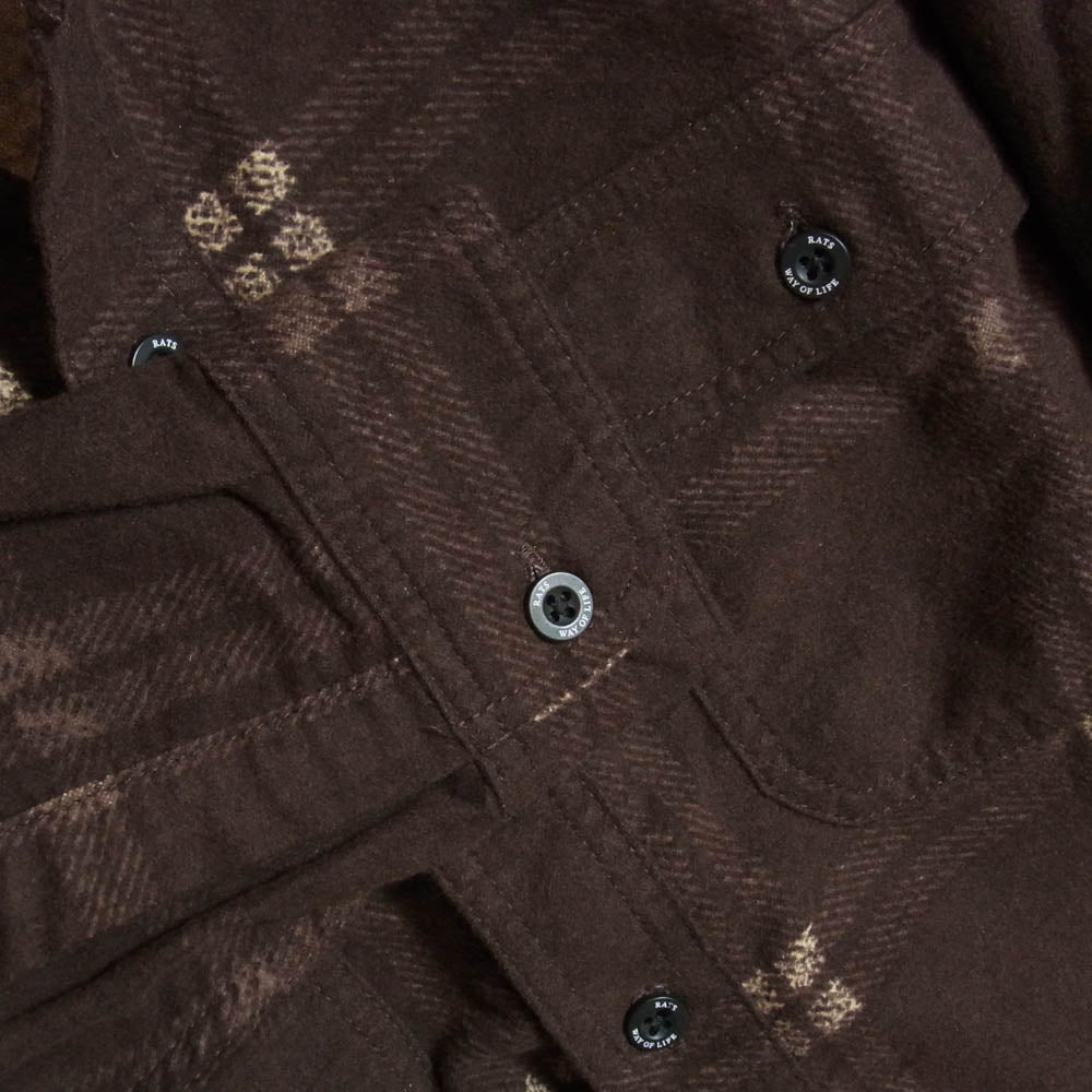 RATS ラッツ 18AW 18’RS-1002 COTTON CHECK PRINT FLANNEL SHIRT チェック柄 コットン フランネル 長袖シャツ ブラウン系 S【中古】