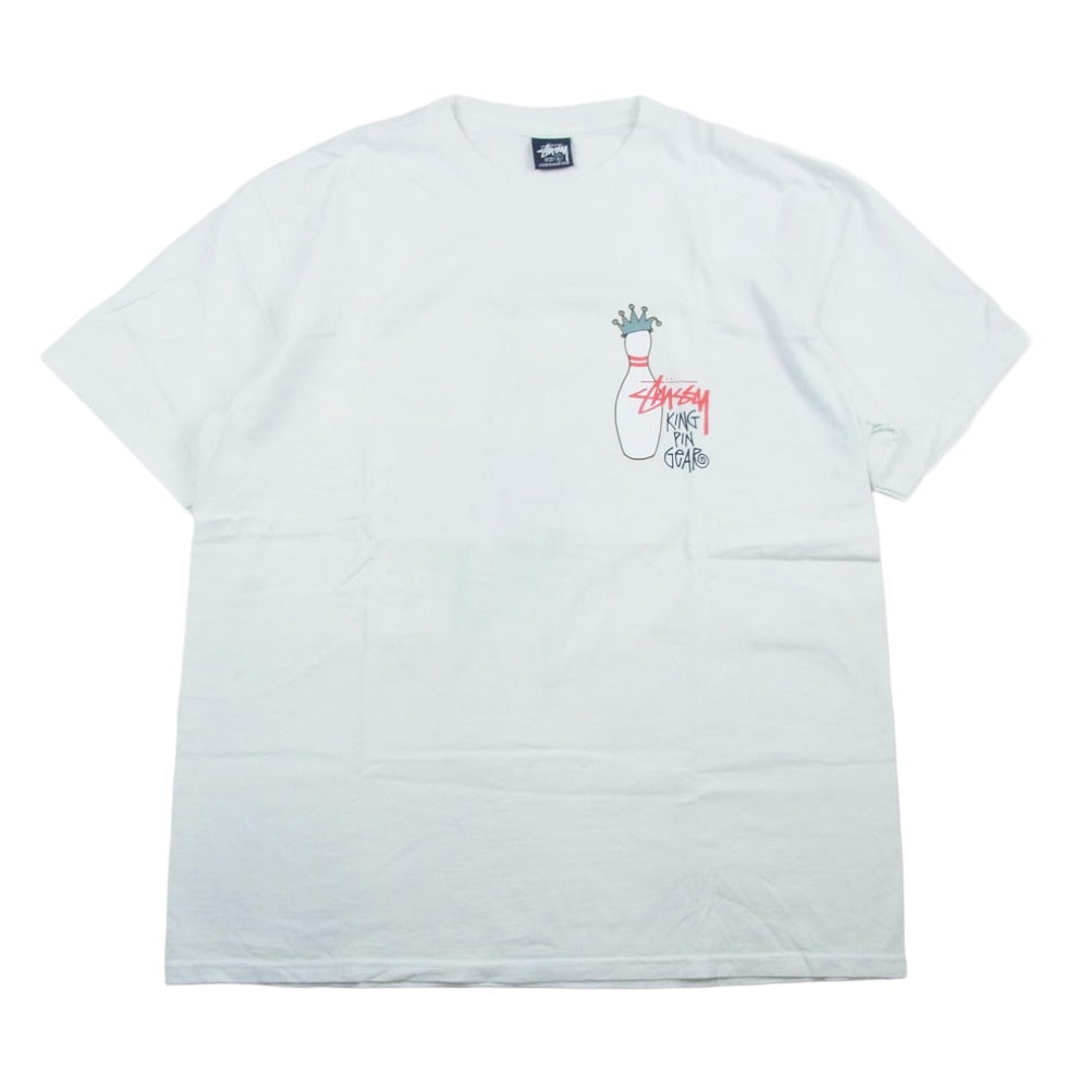 STUSSY ステューシー KINGPIN GEAR ボーリングピン キングピン プリント 復刻 半袖 Tシャツ ホワイト系 L【中古】