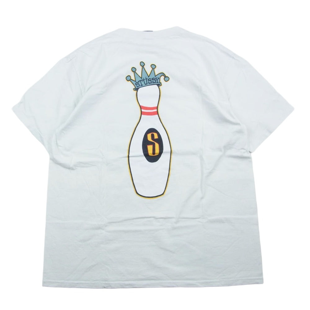 STUSSY ステューシー KINGPIN GEAR ボーリングピン キングピン プリント 復刻 半袖 Tシャツ ホワイト系 L【中古】