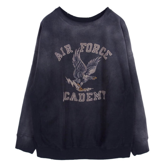 BOWWOW バウワウ 25AW BW252-UAES U.S. AIR FORCE EAGLE SWEATSHIRT AGED ヴィンテージ ユーズド ダメージ加工 フロッキープリント クルーネック スウェット エイジド ブラック ブラック系 L【美品】【中古】
