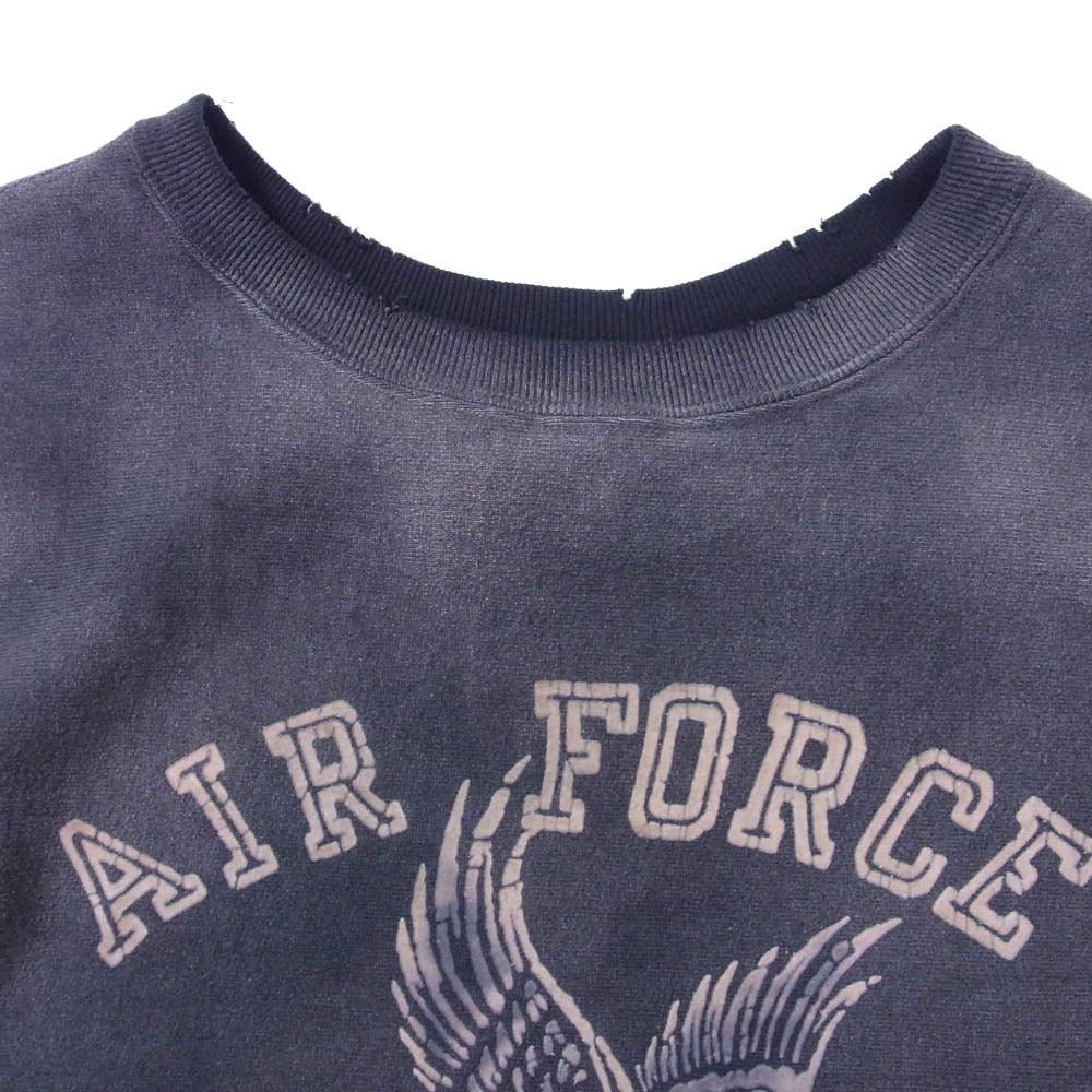 BOWWOW バウワウ 25AW BW252-UAES U.S. AIR FORCE EAGLE SWEATSHIRT AGED ヴィンテージ ユーズド ダメージ加工 フロッキープリント クルーネック スウェット エイジド ブラック ブラック系 L【美品】【中古】