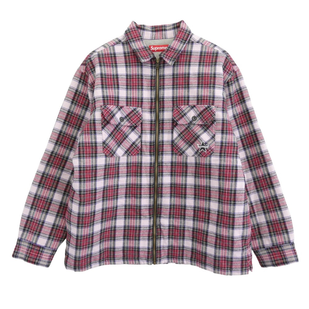 Supreme シュプリーム 25AW Thermal Lined Zip Up Flannel Shirt Purple スター ロゴ 裏地 サーマル ジップアップ フランネル シャツ ネルシャツ シャツジャケット レッド系 マルチカラー系 L【中古】