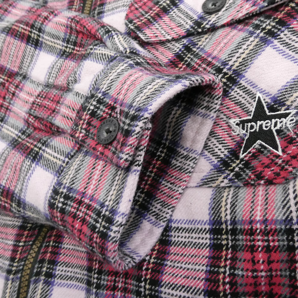 Supreme シュプリーム 25AW Thermal Lined Zip Up Flannel Shirt Purple スター ロゴ 裏地 サーマル ジップアップ フランネル シャツ ネルシャツ シャツジャケット レッド系 マルチカラー系 L【中古】