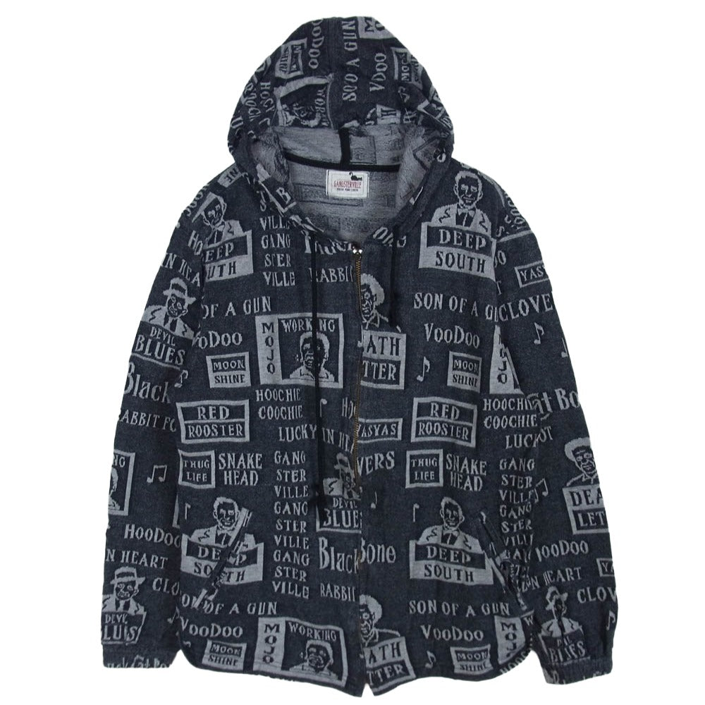 GANGSTERVILLE ギャングスタービル MOJO 総柄 ジャガード パーカー ネイビー系 S【中古】