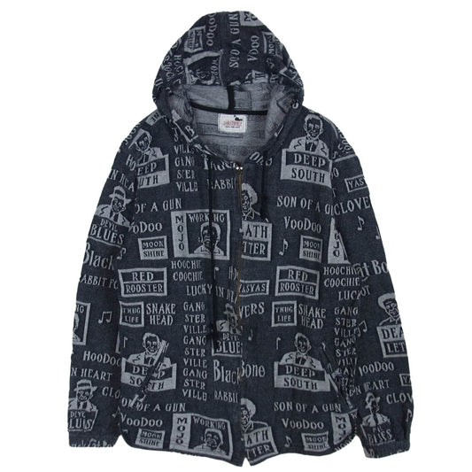 GANGSTERVILLE ギャングスタービル MOJO 総柄 ジャガード パーカー ネイビー系 S【中古】
