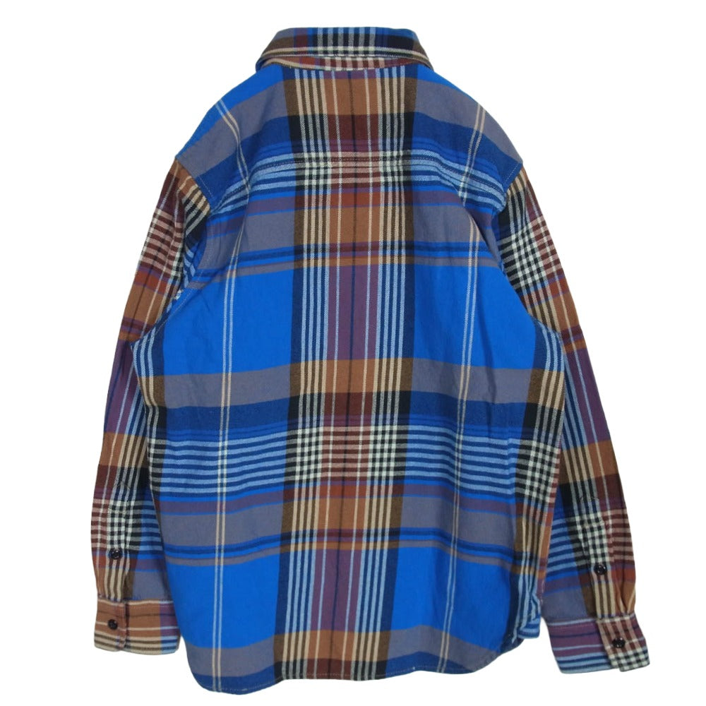 DIESEL ディーゼル A04020 ロゴパッチ チェック ネルシャツ 長袖 シャツ ブルー系 S【極上美品】【中古】