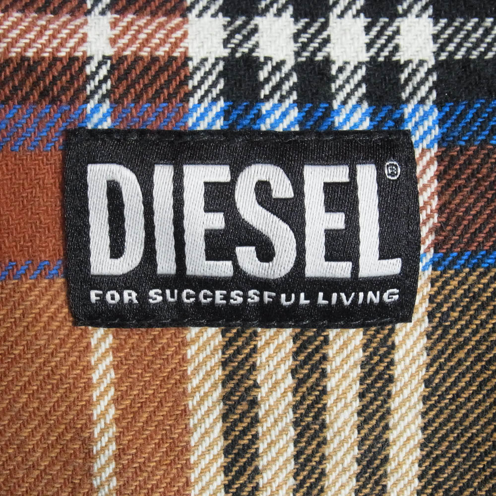 DIESEL ディーゼル A04020 ロゴパッチ チェック ネルシャツ 長袖 シャツ ブルー系 S【極上美品】【中古】