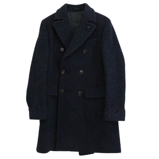 LARDINI ラルディーニ JD23144 ラクーン ネップツイード ブートニエール ダブル コート ネイビー系 48【中古】